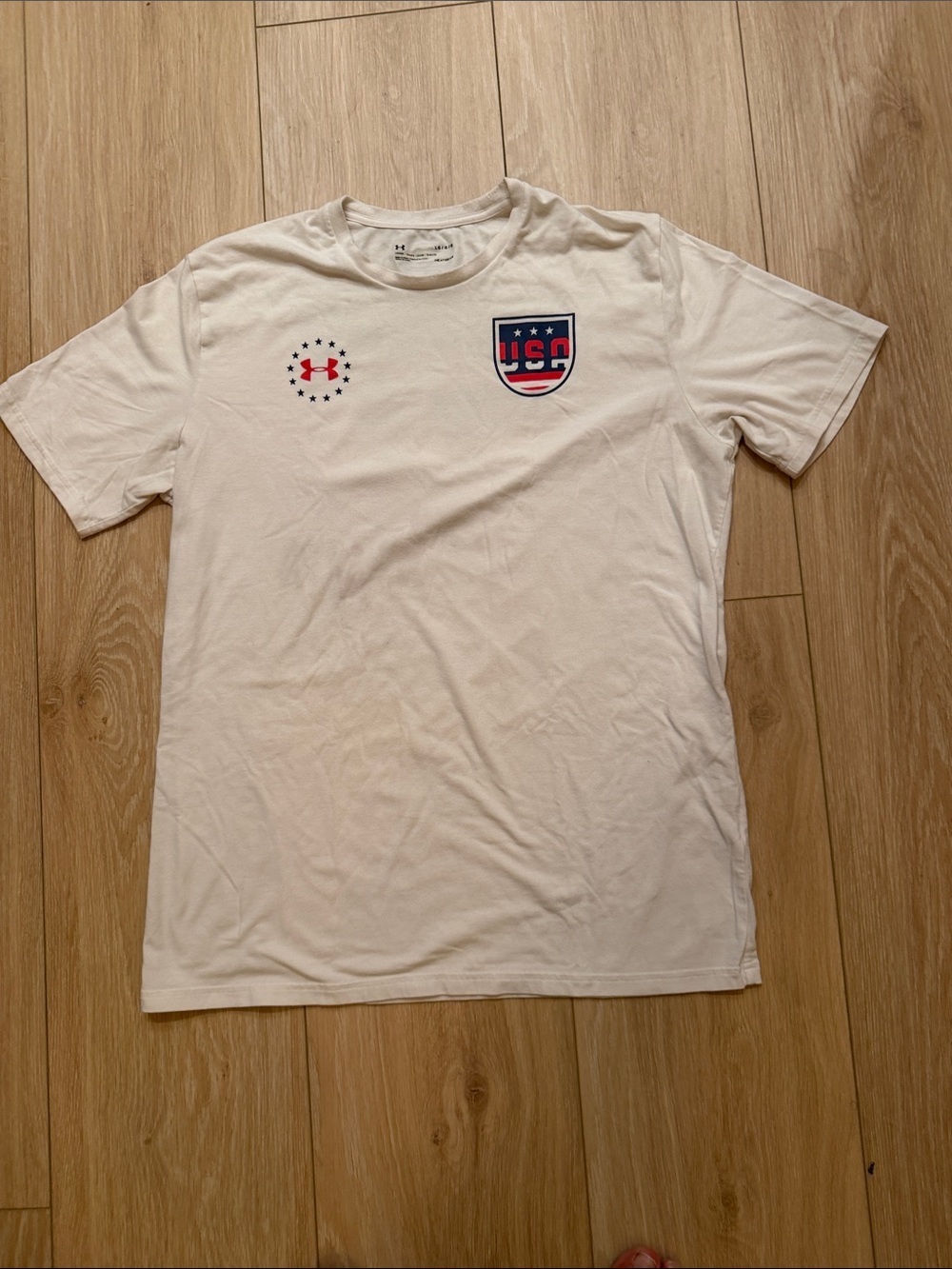 Under Armour White Short-Sleeve USA Shield Tee with Red & Blue Accents